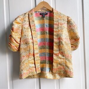Vintage 90s/Y2K Betsey Johnson Brocade Multicolor Puff Sleeve Bolero Jacket
